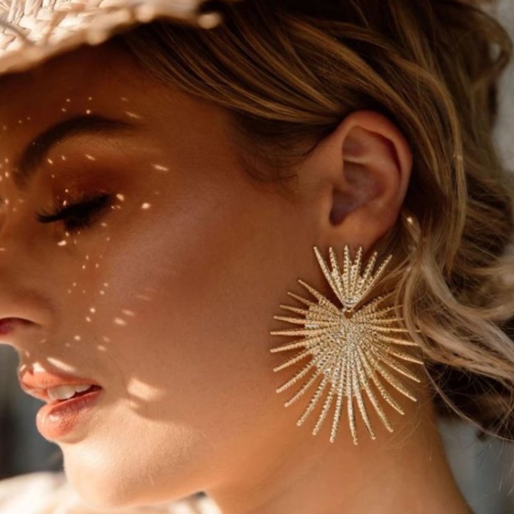 NEW GOLD SUNBURST STATEMENT EARRINGS, NICE EARRINGS, CUTE EARRINGS